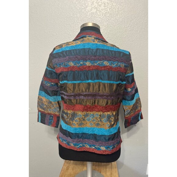 Koret Petite Dress Jacket 3/4 Sleeve Button Front Multicolor Floral Striped - Picture 2 of 7